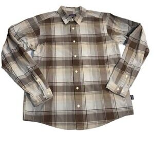 Patagonia Men's Brown/light blue Plaid Shirt size XS